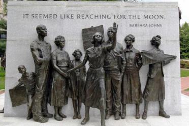 The Virginia Civil Right Monument in Richmond, Va., includes 16-year-old Barbara Johns leading the student strike.